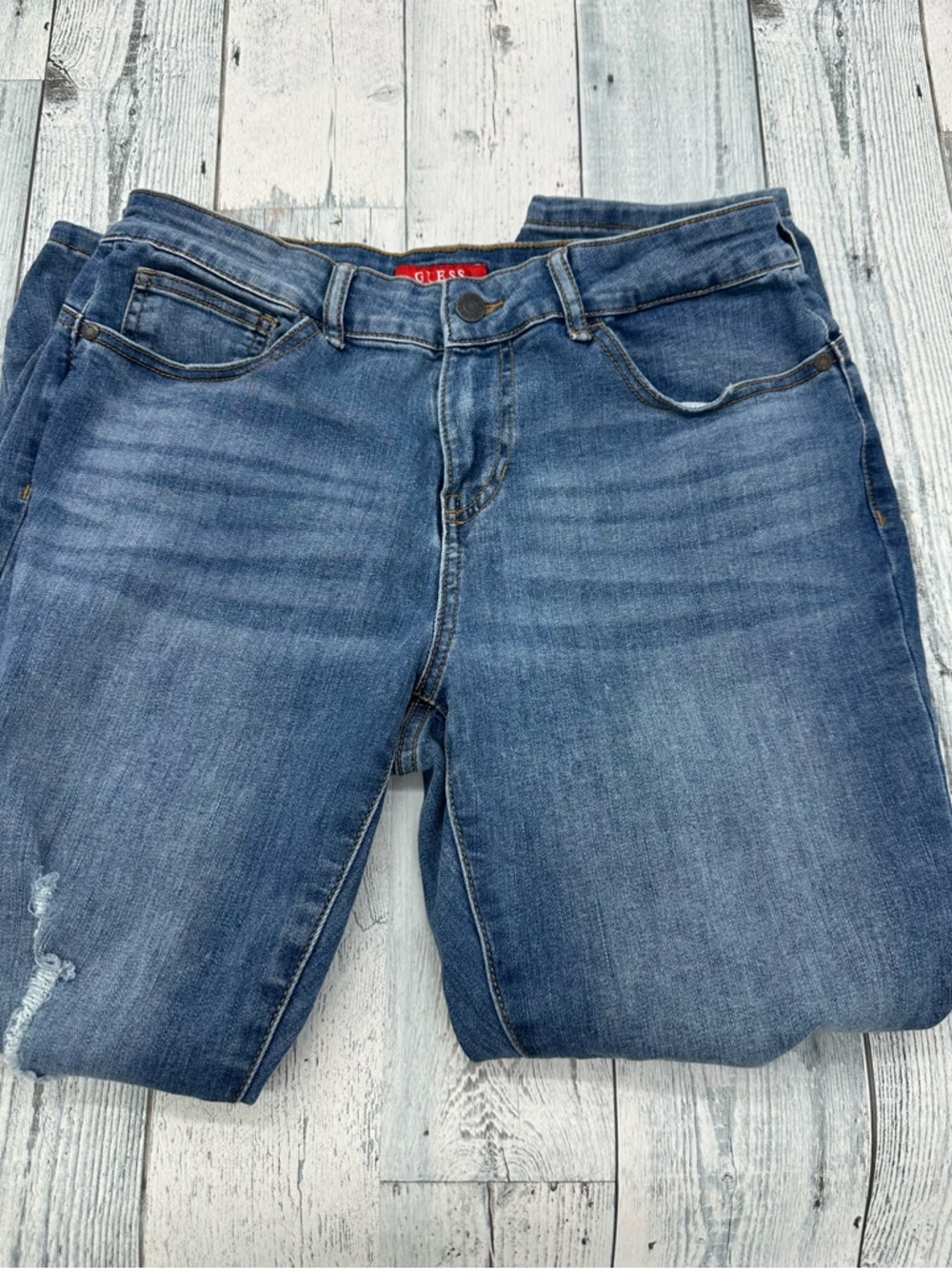 Womans Guess Denim Jeans with Red Logo Tag - Blue